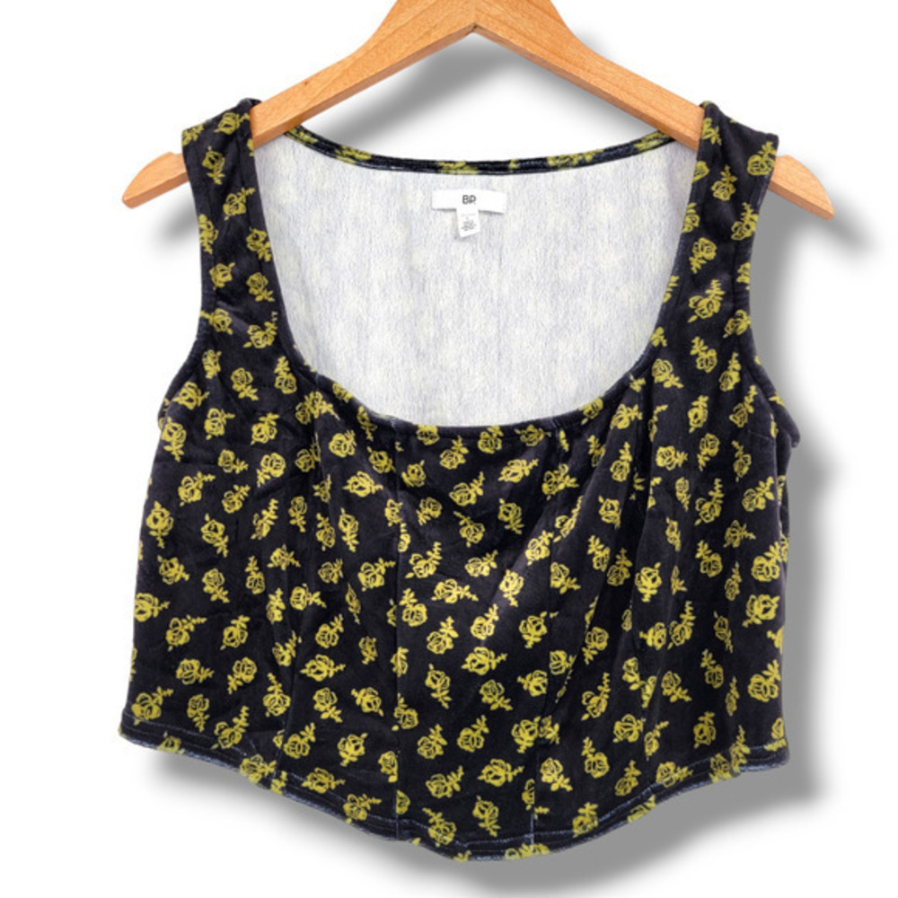 BP Women's Floral Velvet Sleeveless Cropped Tank Top‎ Size Large